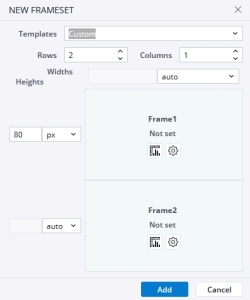 Frameset dialog with custom settings